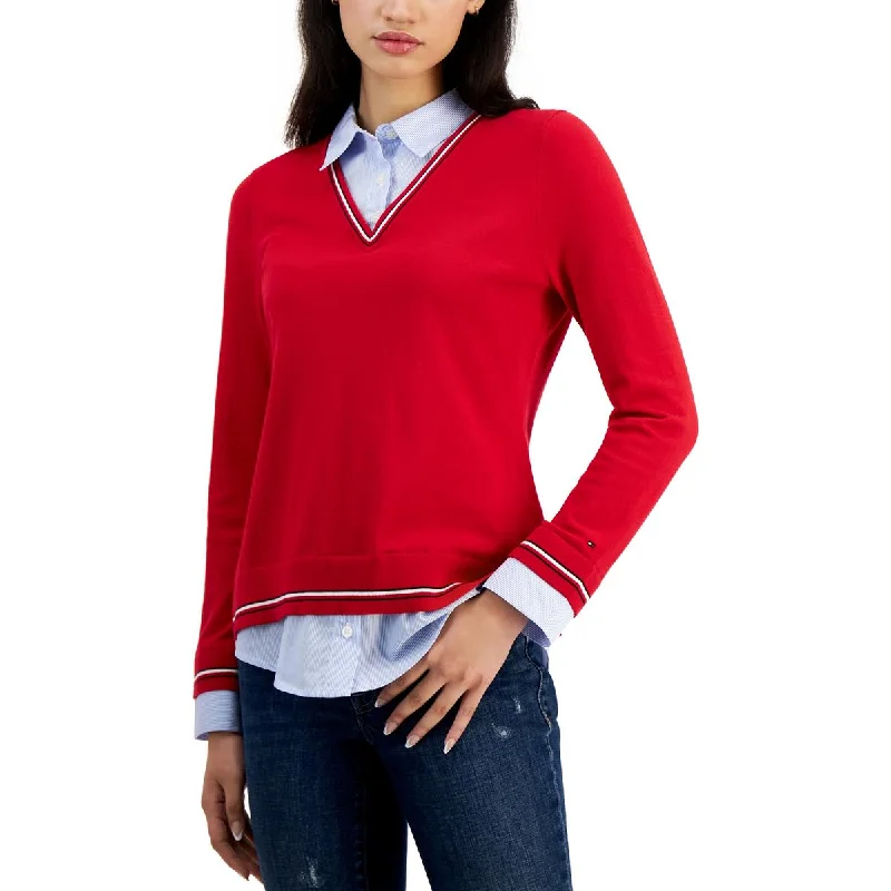 Tommy Hilfiger Womens Layered Striped Pullover Sweater