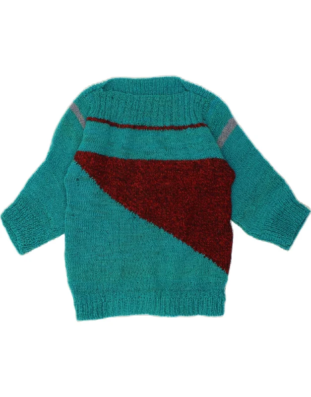 VINTAGE Womens 3/4 Sleeve Boat Neck Jumper Sweater UK 12 Medium Turquoise