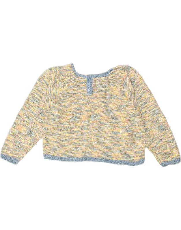 VINTAGE Womens Crop Boat Neck Jumper Sweater UK 14 Medium Yellow Flecked