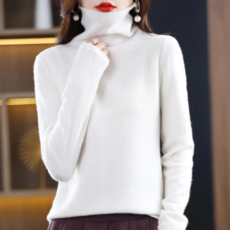 Wool Cashmere Sweater Women's Pullover Long Sleeve Autumn and winter High Stacked Collar Knitted Sweater High Quality Jumper Top