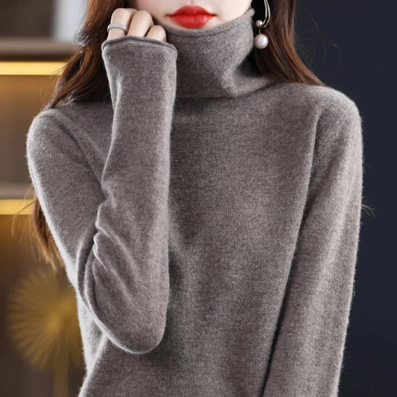 Wool Cashmere Sweater Women's Pullover Long Sleeve Autumn and winter High Stacked Collar Knitted Sweater High Quality Jumper Top