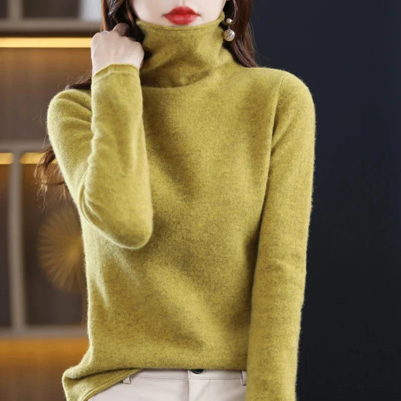 Wool Cashmere Sweater Women's Pullover Long Sleeve Autumn and winter High Stacked Collar Knitted Sweater High Quality Jumper Top