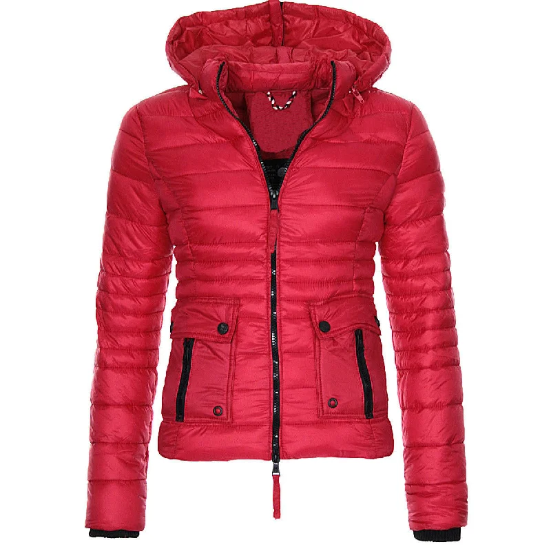 10%OFF S-3XL Winter women's cotton coats short slim solid color cotton jackets warm zipper hooded cotton coats