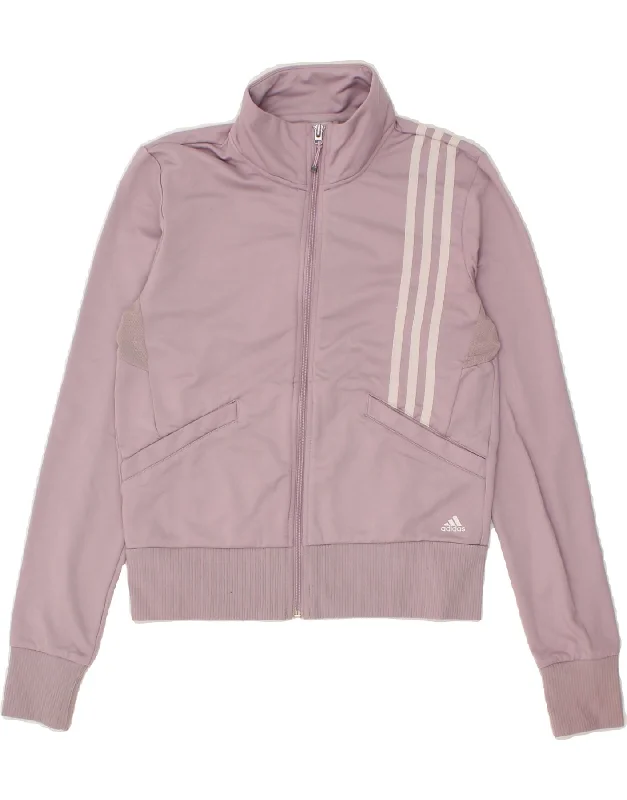 ADIDAS Womens Climalite Crop Tracksuit Top Jacket UK 10 Small Pink Nylon