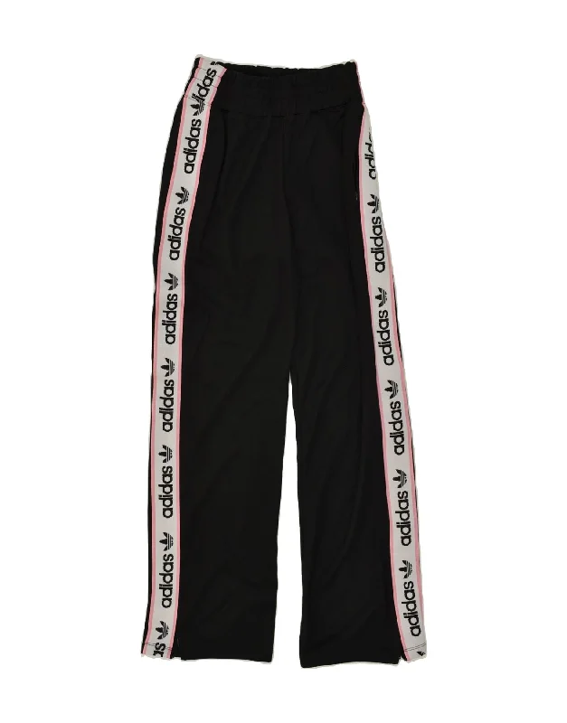 ADIDAS Womens Graphic Tracksuit Trousers UK 6 XS Black Cotton