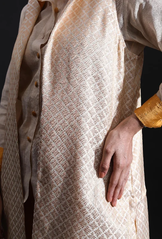 All Over off-White & Gold Buta Woven Brocade Long Jacket