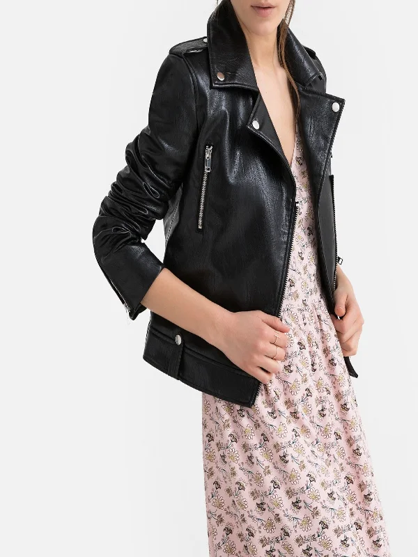 asymmetrical Women Blaack Leather Jacket - Boneshia