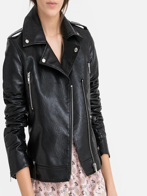 asymmetrical Women Blaack Leather Jacket - Boneshia