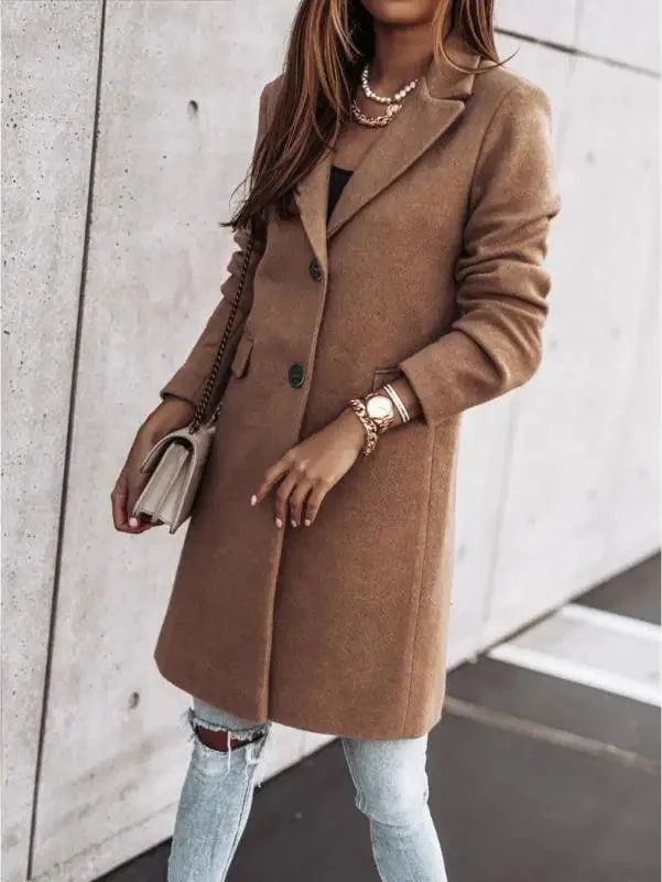 Autumn and winter simple long-sleeved button Nizi coat coat