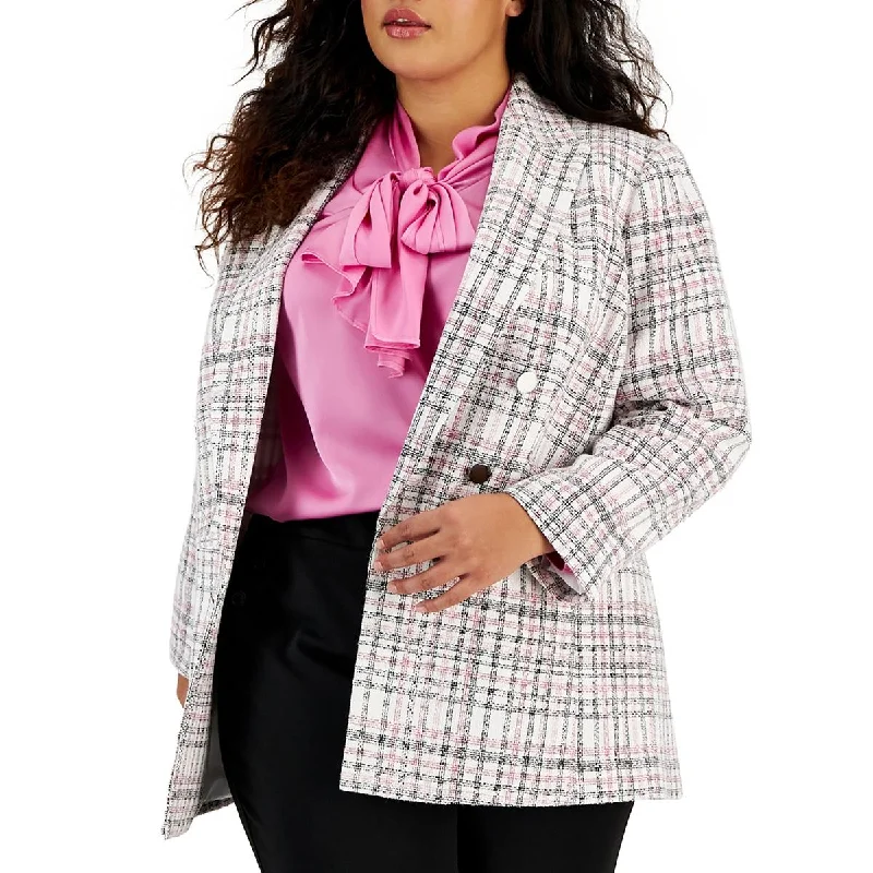 Bar III Womens Plus Tweed Double-Breasted Blazer