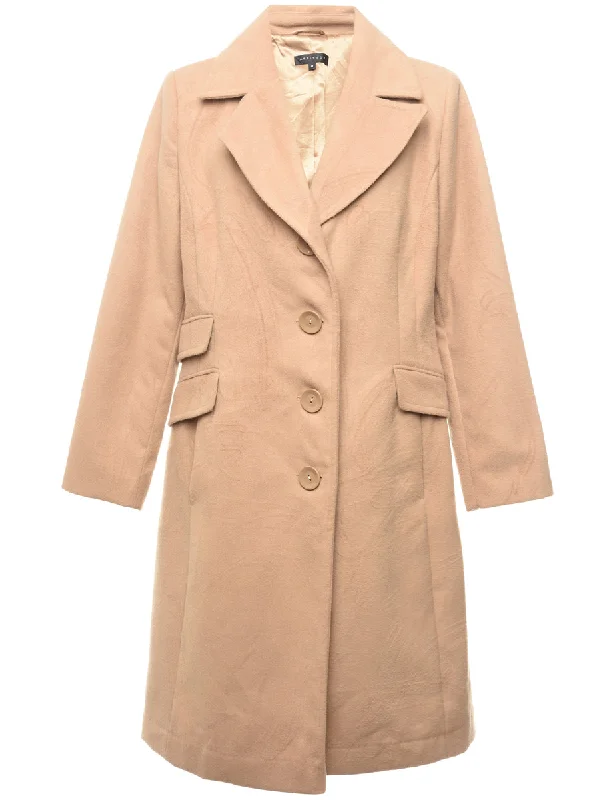 Beige Classic Single-Breasted Wool Coat - L