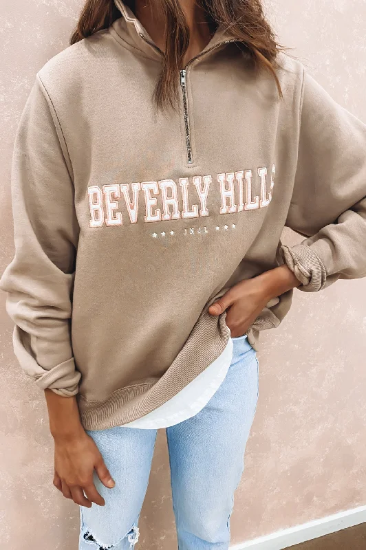 Beverly Hills Oversized 1/4 Zip Tan