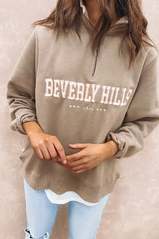 Beverly Hills Oversized 1/4 Zip Tan