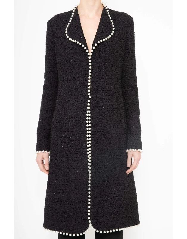 Black Long Sleeve Tweed Coat