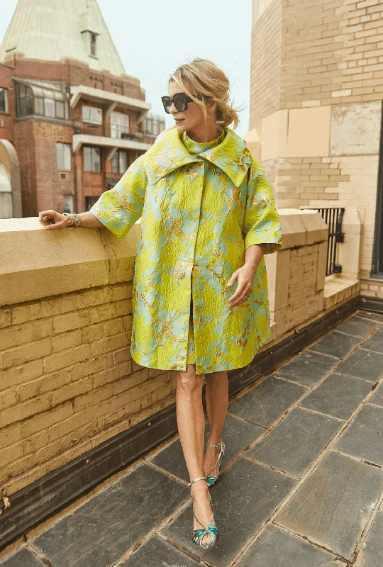 Car Coat - Chartreuse Brocade