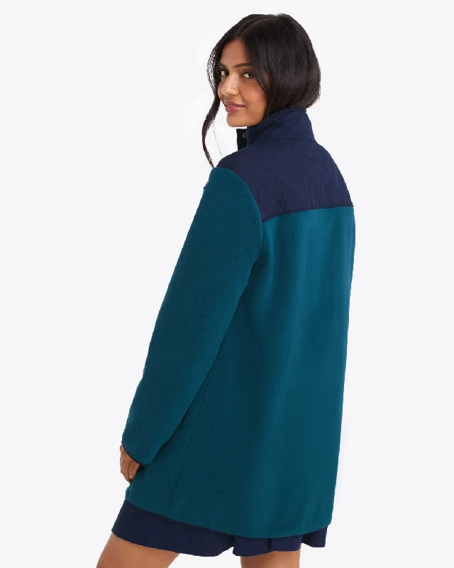 Button Down Fleece Coat in Teal