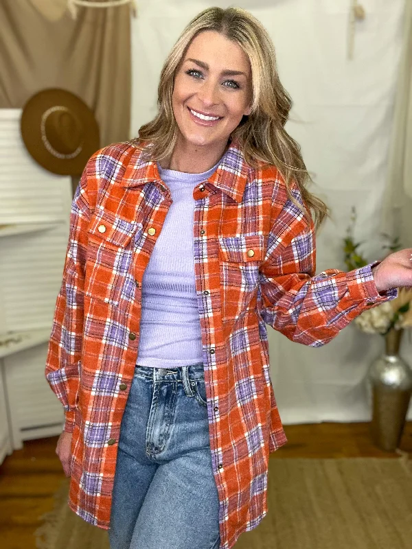 Coral Poppy Plaid Flannel Shacket [S-3x]