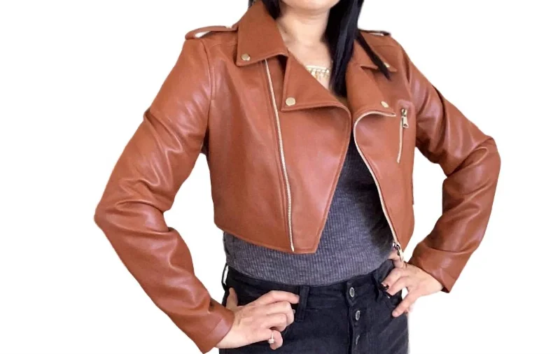 Cropped Leather Blazer In Brown