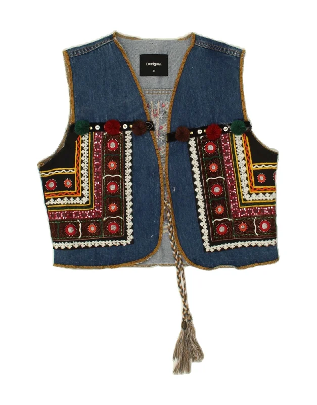 DESIGUAL Womens Denim Gilet IT 44 Medium Blue Cotton