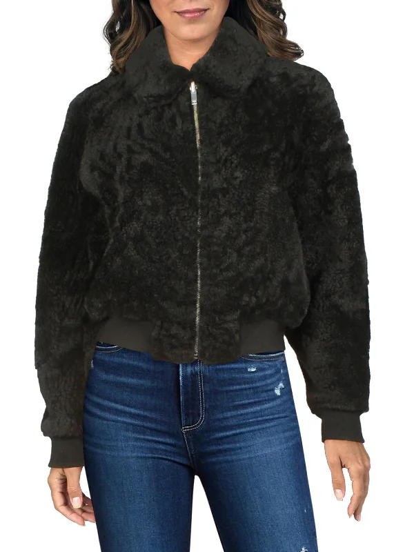 Dolman Womens Leather Shearling Bomber Jacket