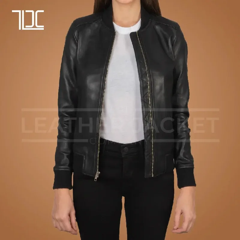 Elara Leather Bomber Jacket Womens