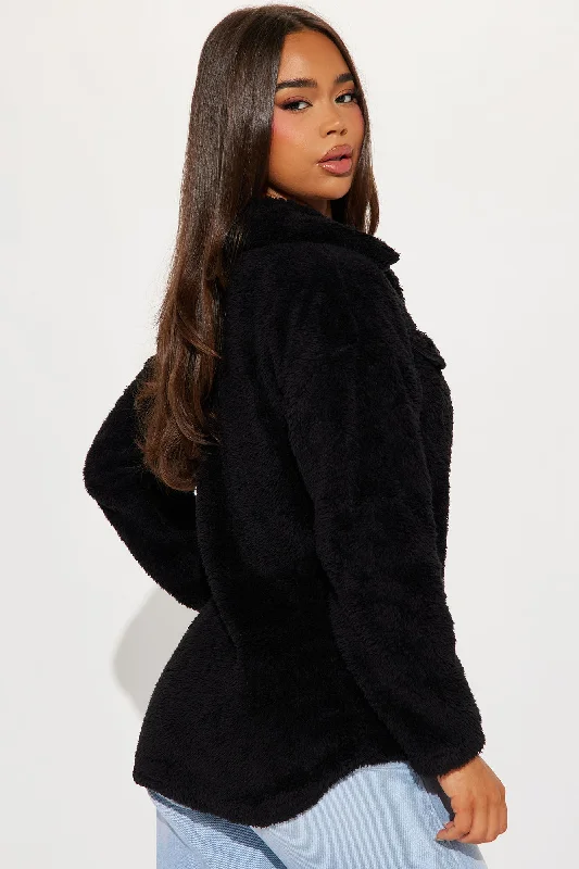 Feels Like Fall Sherpa Shacket - Black