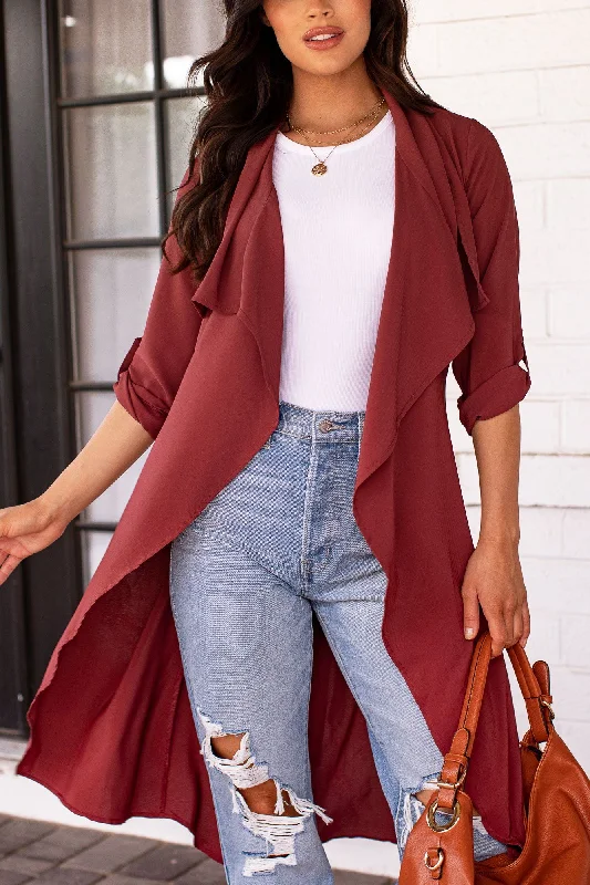 Getting There Burgundy Lightweight Trench Coat