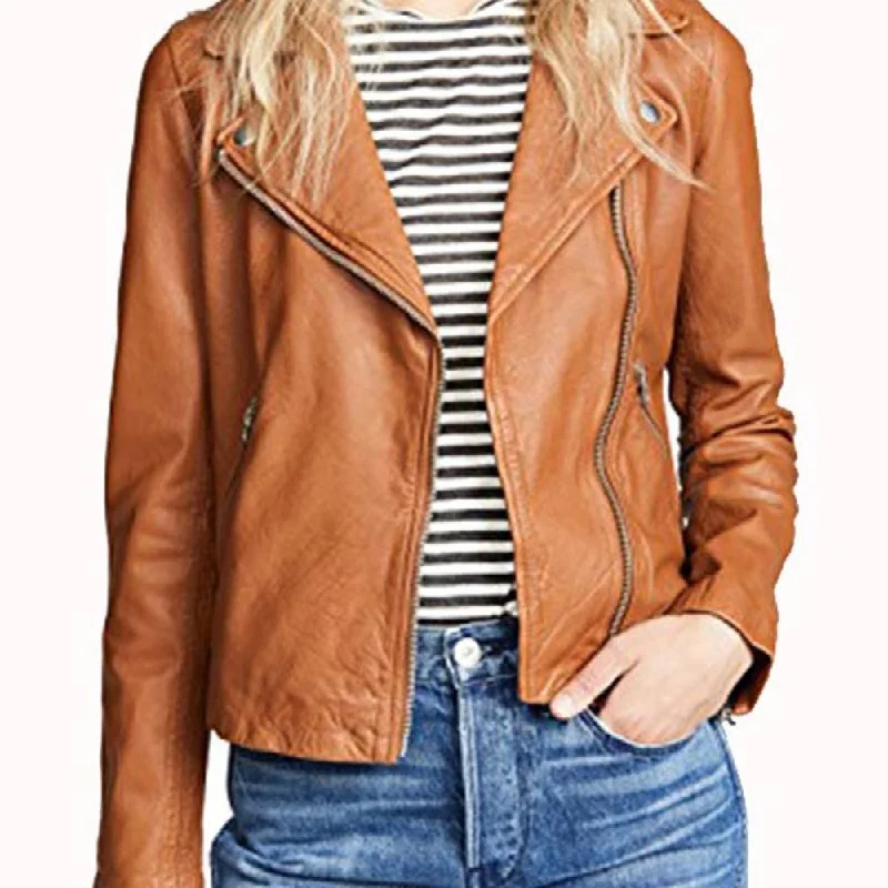 Jes Macallan Brown Leather Biker Jacket