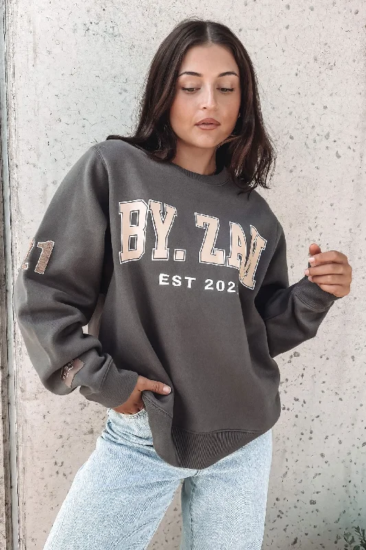 Kendall Oversized Logo Crew Charcoal