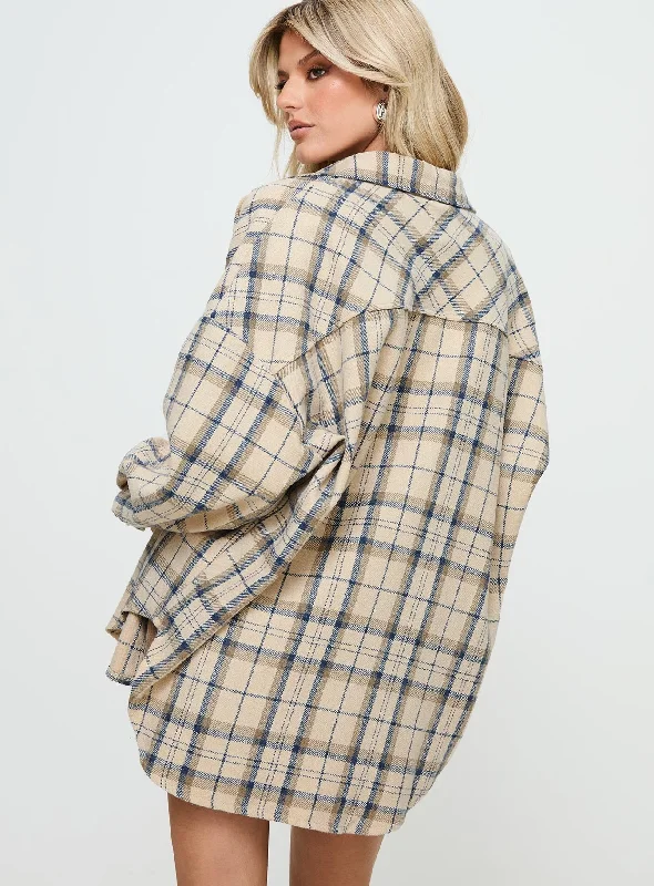 Leylan Oversized Plaid Shacket Cream Plaid