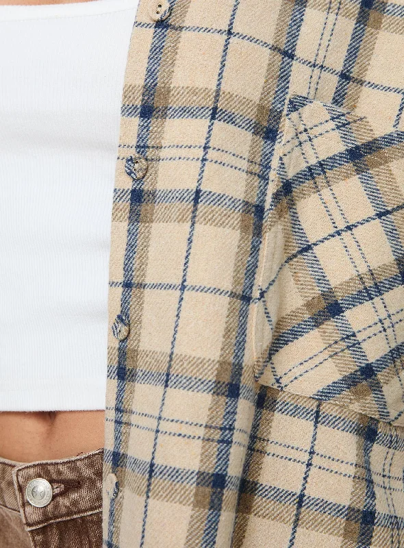 Leylan Oversized Plaid Shacket Cream Plaid