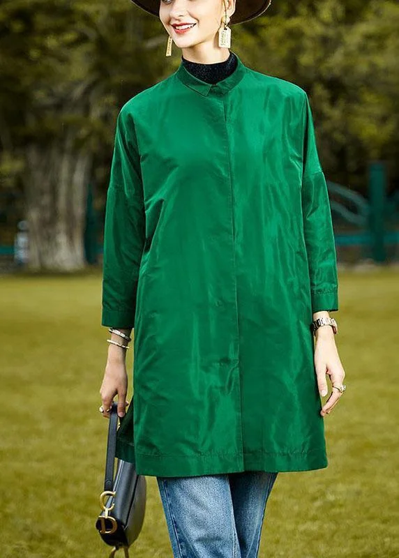 Luxury Green PeterPan Collar Button side open Fall Long sleeve Coat