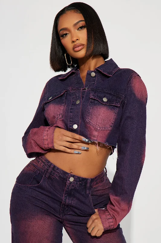 Never Going Back Tinted Denim Jacket - Purple Tint