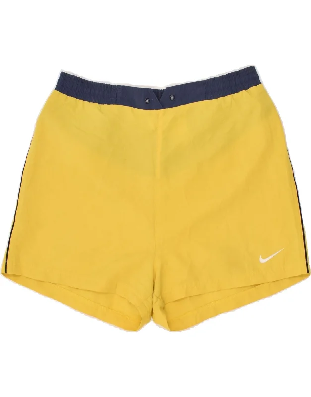 NIKE Womens Graphic Sport Shorts UK 12/14 Large Yellow Colourblock