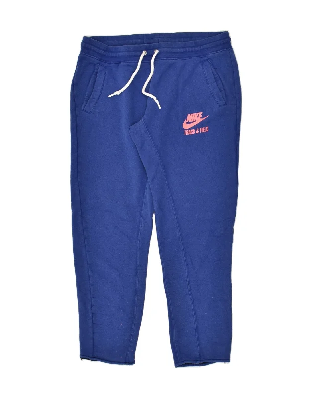 NIKE Womens Tracksuit Trousers Joggers UK 16 Large Navy Blue Cotton