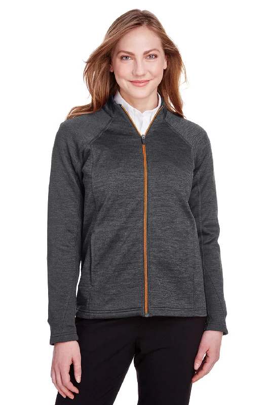 North End Womens Flux 2.0 Fleece Water Resistant Full Zip Jacket - Heather Black/Orange Soda