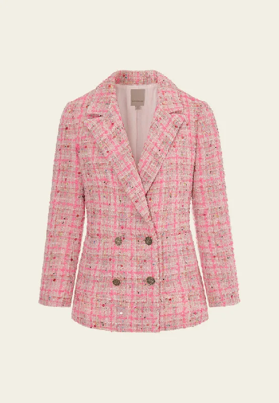 Notched-lapel Double-breasted Checked Sequin-detail Jacket