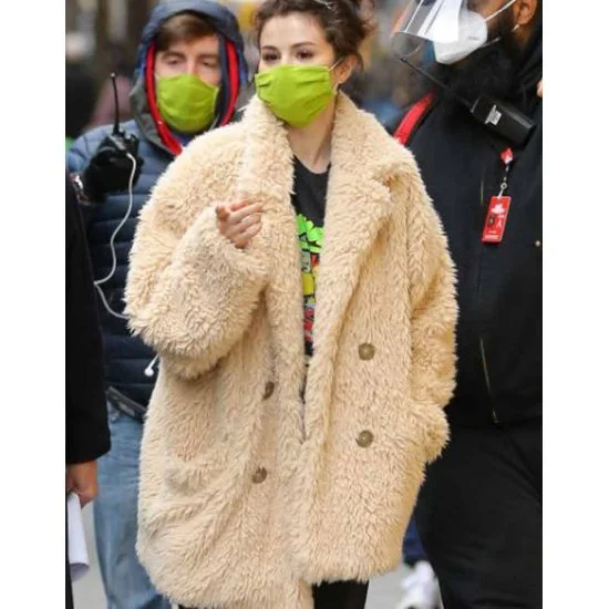 Only Murders In The Building Selena Gomez Beige Fur Coat