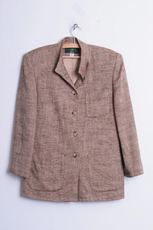 Orvis Womens 6 M Blazer Top Suit Brown Stand-Up Collar Single Breasted