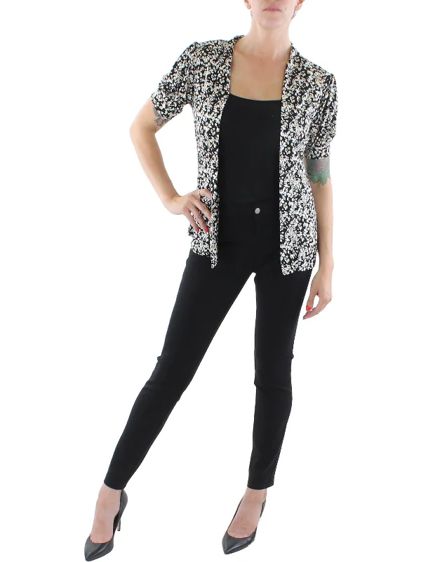 Petites Womens Knit Printed Collarless Blazer