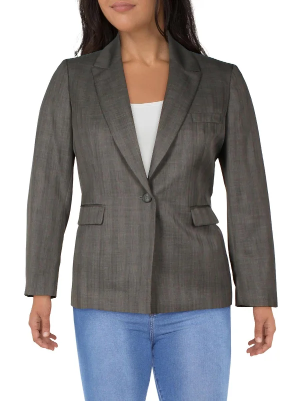 Petites Womens Woven Striped One-Button Blazer