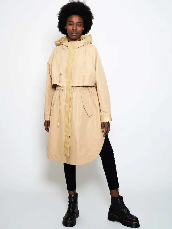 Parka con Dettagli in Eco Pelle Beige