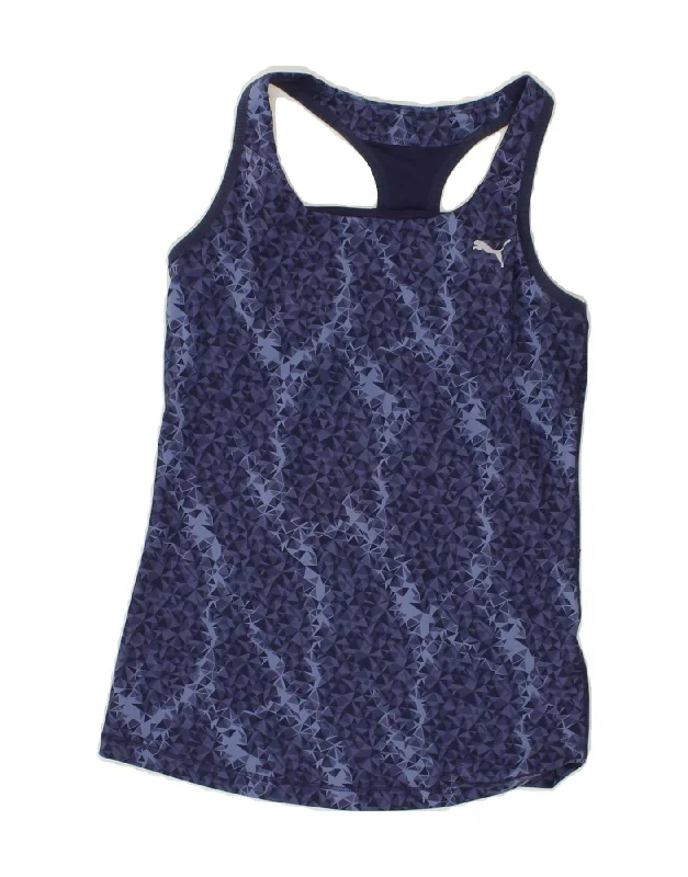 PUMA Womens Vest Top UK 10 Small Blue Geometric