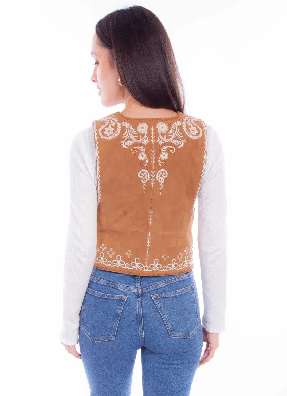 Scully Womens White Embroidery Vin Rust Leather Leather Vest