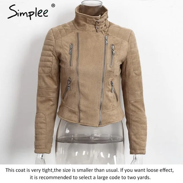 Simplee Faux leather suede outerwear & coats Short slim basic jackets female jacket coat women Winter 2016 autumn streetwear