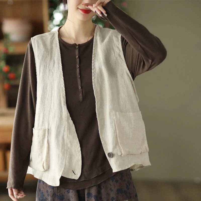 Spring Retro Loose Linen Sleeveless Waistcoat