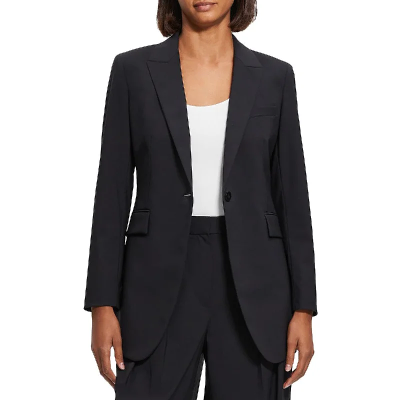 Theory Womens Etiennette  Wool Career Collarless Blazer