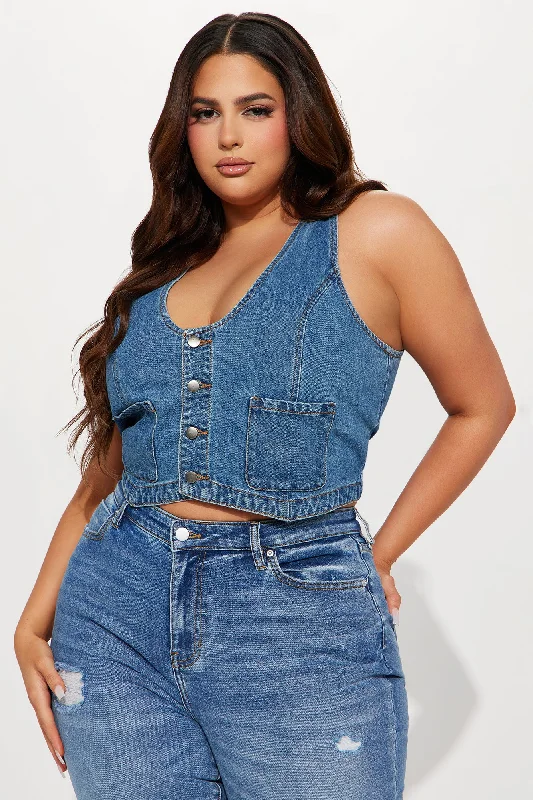 There For You Denim Vest - Medium Wash