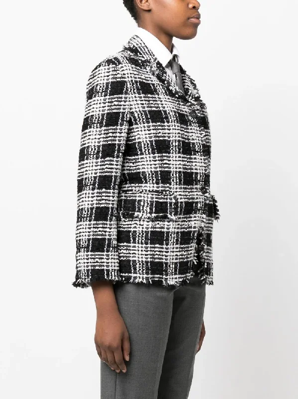 THOM BROWNE Women Classic Sportcoat W/ Fray Finishing In Pow Check Chenille Tweed