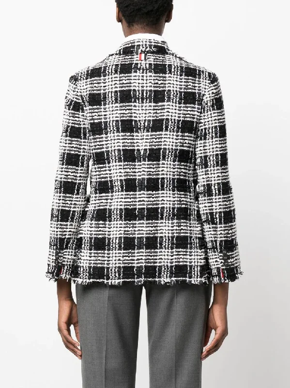 THOM BROWNE Women Classic Sportcoat W/ Fray Finishing In Pow Check Chenille Tweed